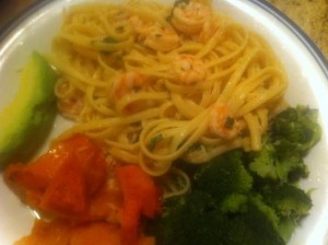 Enjoy a delicious dish of shrimp scampi, especially good with a side of vegetables. 